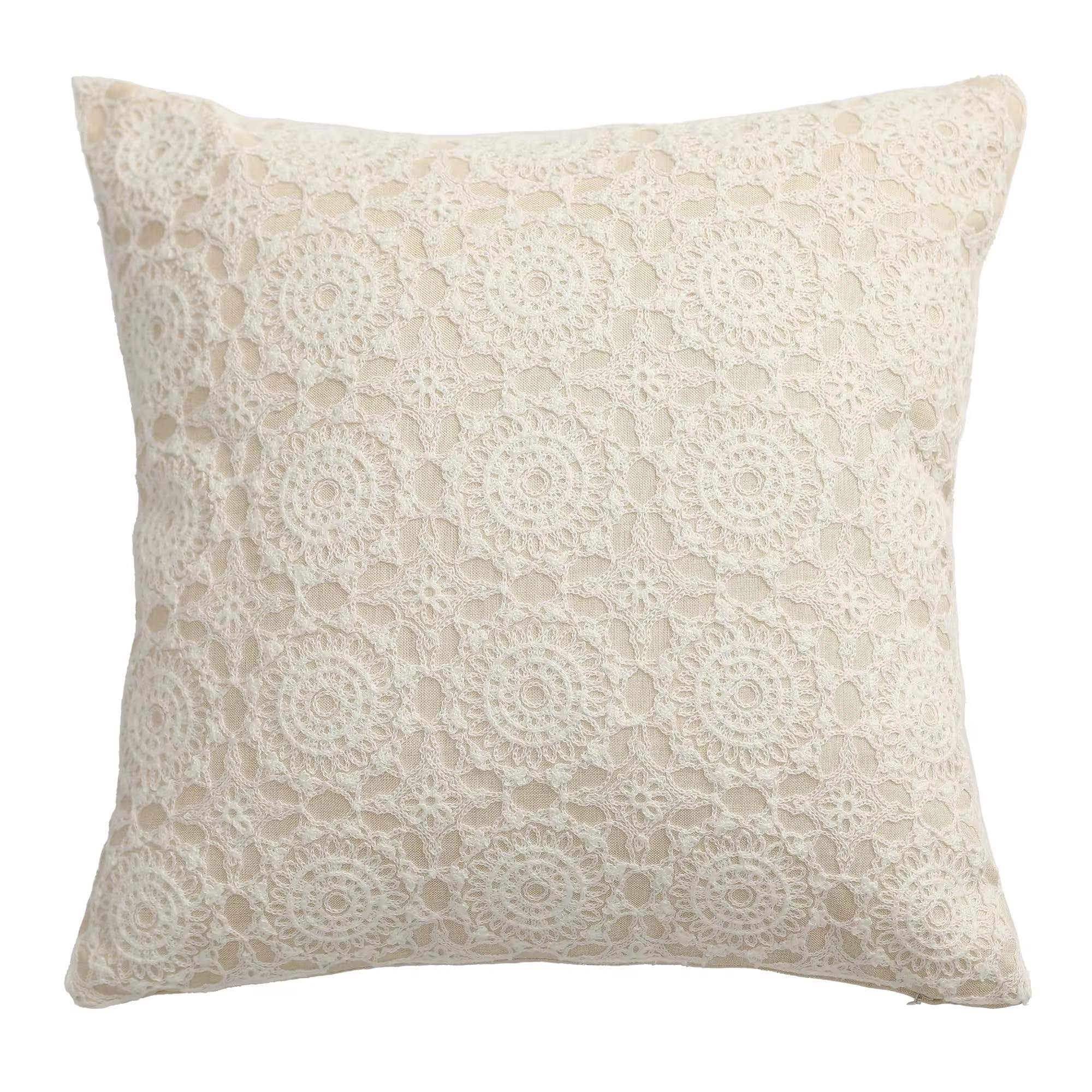 Fennco Styles Embroidered Lace Floral Decorative Filled Lumbar Throw Pillow 12" W X 20" L – White Kaleidoscope Cushion for Couch, Sofa, Bedroom, Office and Living Room Décor