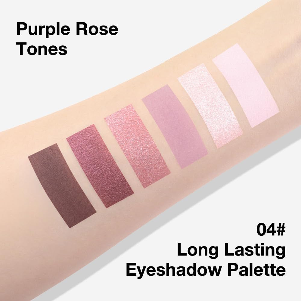 Kaely 6 Colors Mini Rose Pink Eye Shadow Palette Makeup, Mauve Plum Matte Shimmer Eyeshadow Palette for Older Women Highly Pigmented Waterproof, Paleta De Sombras De Ojos, Vegan & Cruelty-Free, 04