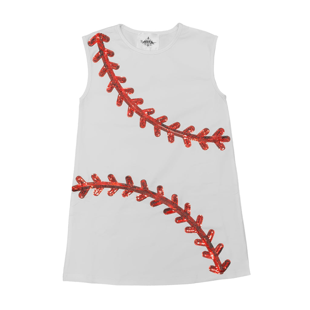Sequin Baseball Game Day White Dress