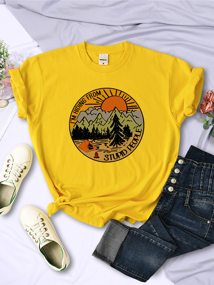 I'm Hiding From Stupid People Camping Scenery Women's Tops Hip-hop Fashion Street See size chart under “more details”