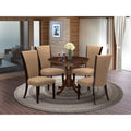 EAST WEST FURNITURE - ANVE5-MAH-47 - 5 Piece Dining Table Set - 4 Light Sable Linen Fabric Kitchen Chairs with High Back and 1 Dining Room Table - Mahogany Finish