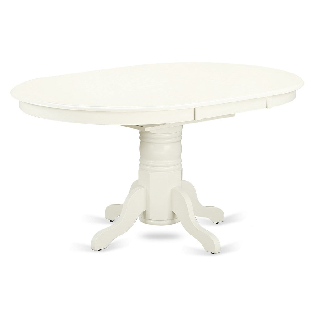 EAST WEST FURNITURE - AVVA5-LWH-W - 5-Piece Modern Dining Set- 4 Mid Century Chair with Wooden Seat and Slatted Chair Back - Removable leaf Oval Dining Table - linen white Finish