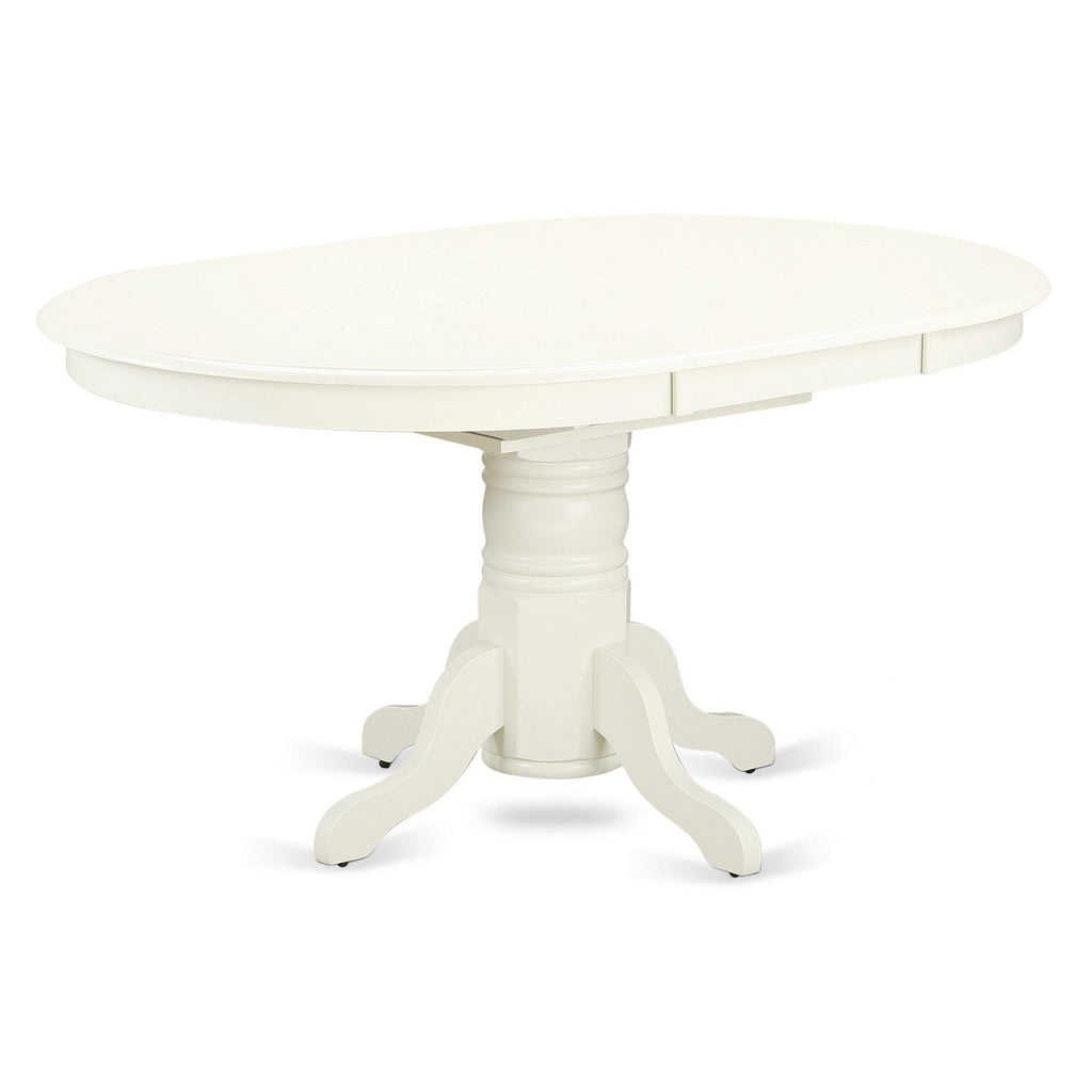 EAST WEST FURNITURE - AVVA5-LWH-W - 5-Piece Modern Dining Set- 4 Mid Century Chair with Wooden Seat and Slatted Chair Back - Removable leaf Oval Dining Table - linen white Finish