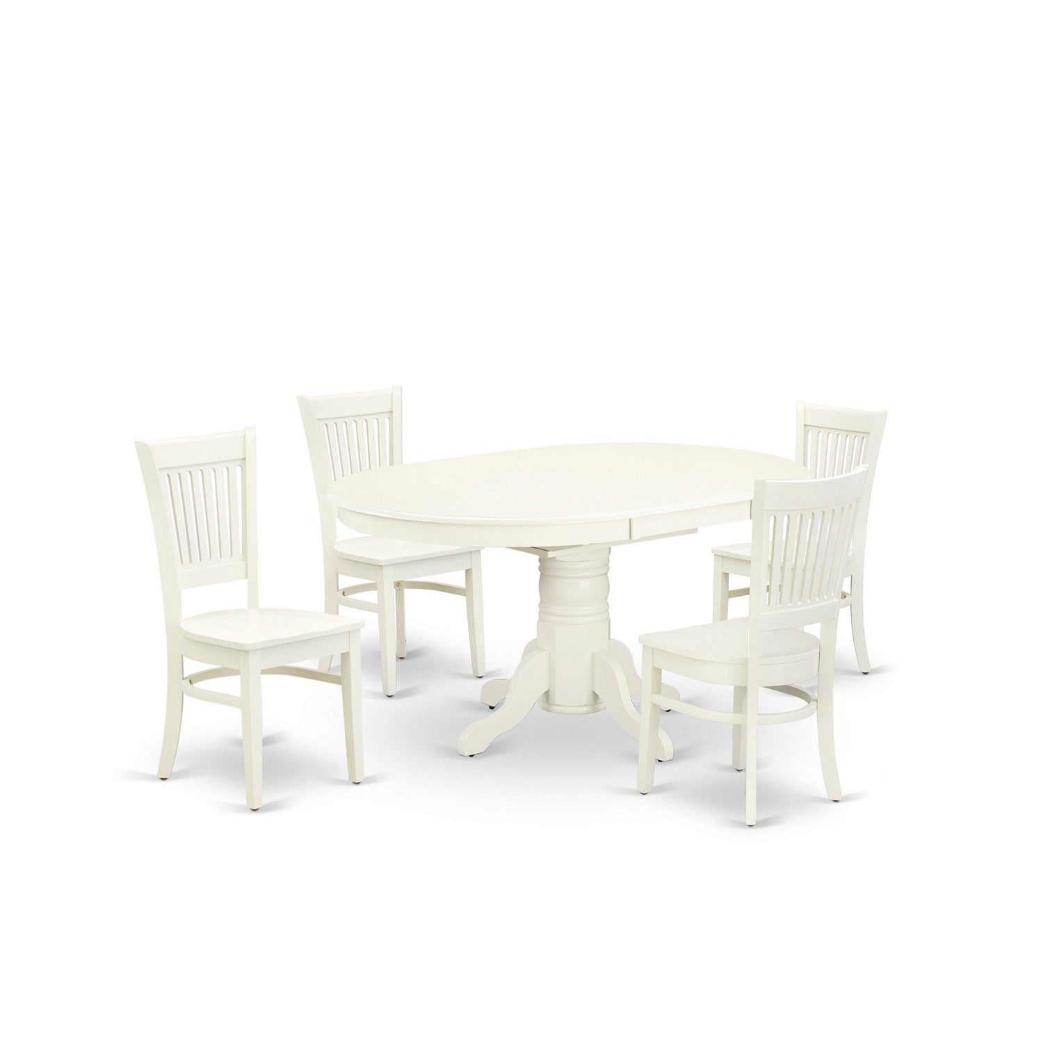 EAST WEST FURNITURE - AVVA5-LWH-W - 5-Piece Modern Dining Set- 4 Mid Century Chair with Wooden Seat and Slatted Chair Back - Removable leaf Oval Dining Table - linen white Finish