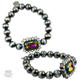 Navajo style burnished beaded bracelet, rhinestone charm