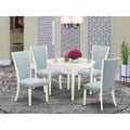 EAST WEST FURNITURE - BOVE5-WHI-15 - 5 Pc Modern Dining Table Set - 4 Baby Blue Linen Fabric Mid Century Dining Chairs with High Back and 1 Modern Dining Table - linen white Finish