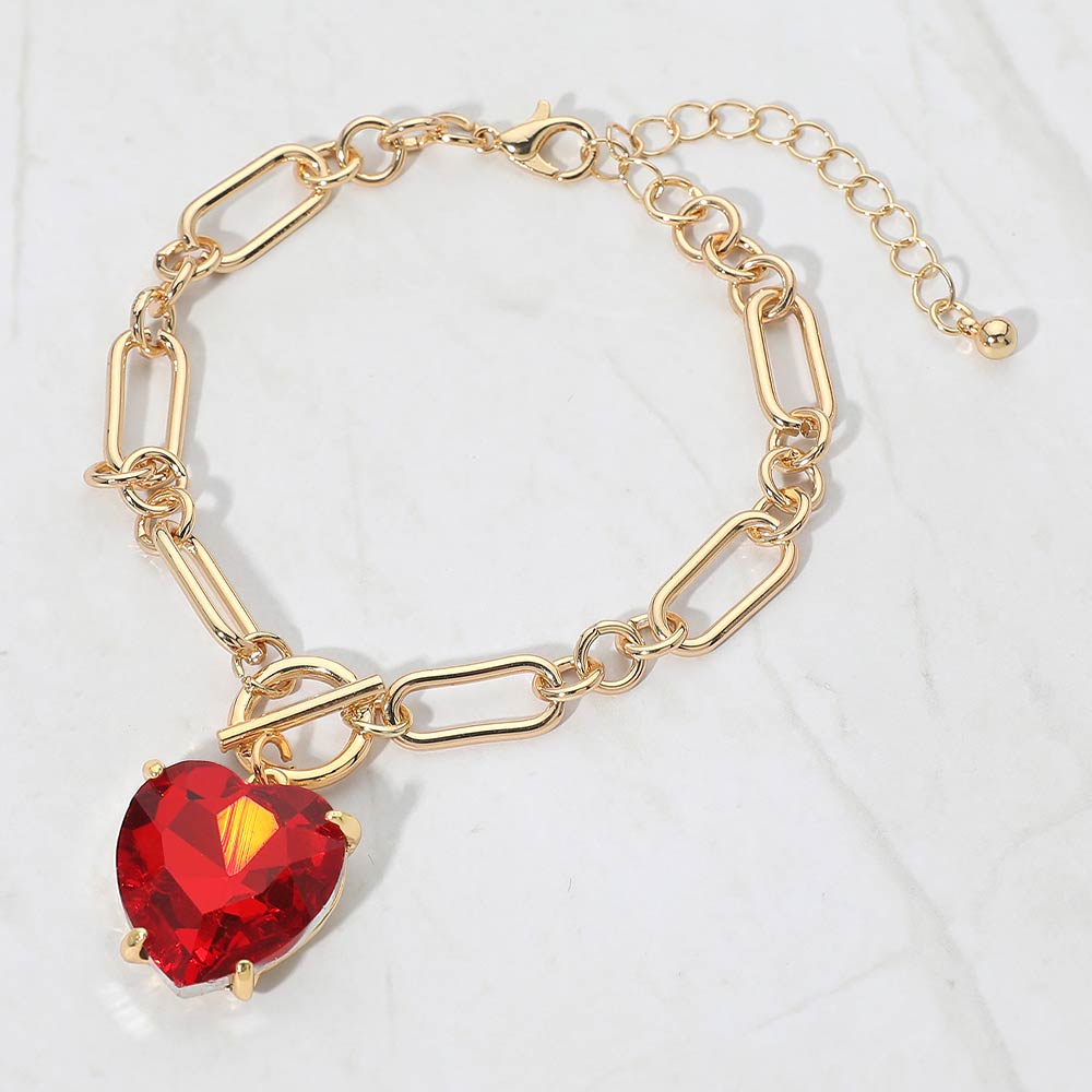 Chunky Heart Stone Cluster Toggle Charm Bracelet