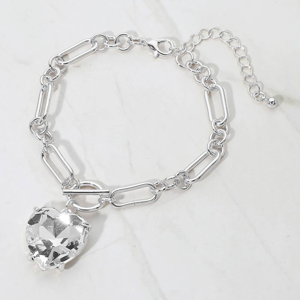 Chunky Heart Stone Cluster Toggle Charm Bracelet
