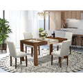 EAST WEST FURNITURE - CNAB5-N8-05 - 5-Pc Modern Dining Table Set- 4 Dining Chairs and Wood Dining Table - Grey Linen Fabric Seat and High Chair Back (Antique Walnut Finish)