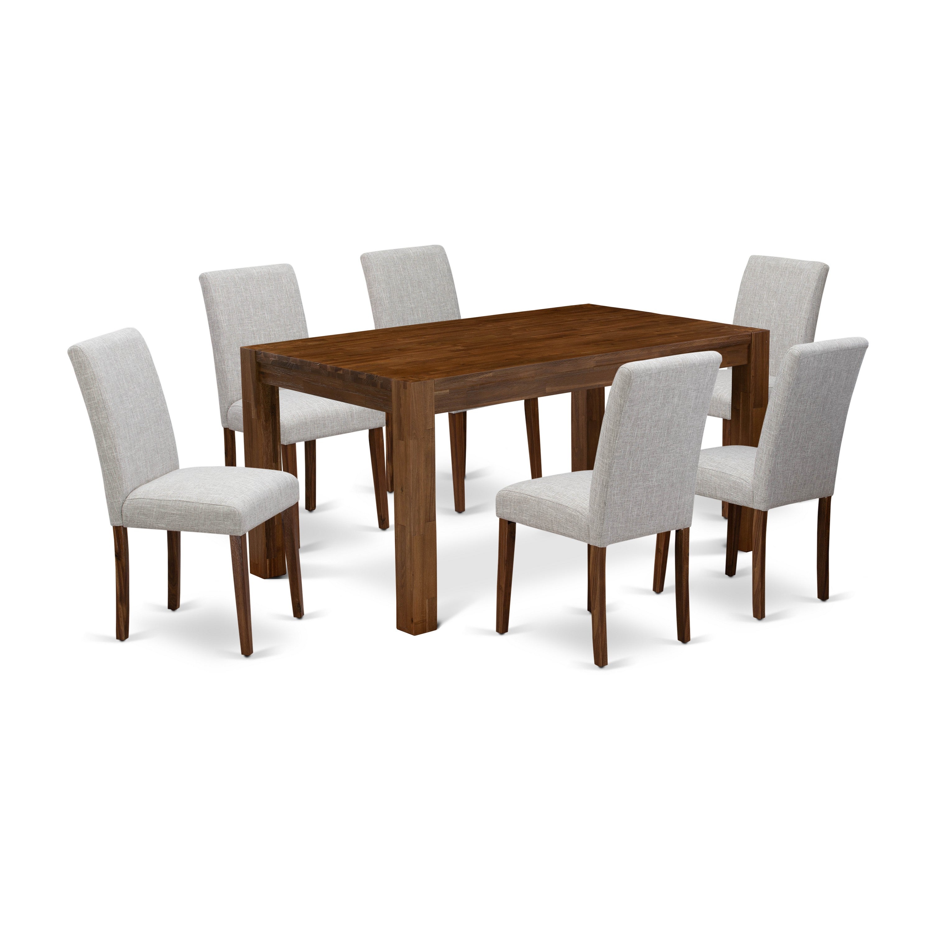 EAST WEST FURNITURE - CNAB7-NN-35 - 7-Pc Dining Room Set- 6 Dining Padded Chairs and dining table - Doeskin Linen Fabric Seat and High Chair Back (Antique Walnut Finish)