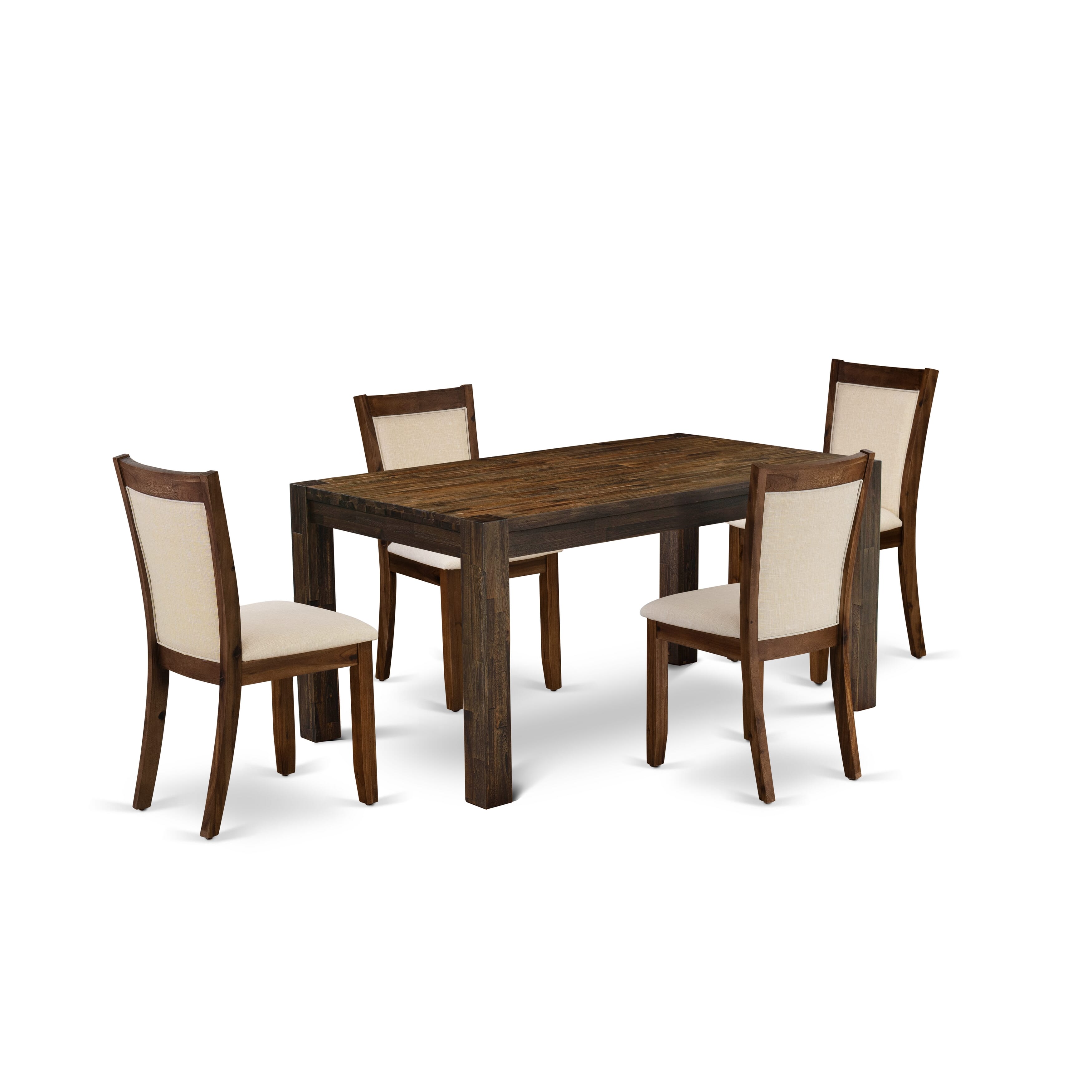 EAST WEST FURNITURE - CNMZ5-N7-32 - 5-Piece Dinner Table Set - A Mid Century Dining Table and 4 Light Beige Linen Fabric Padded Wood Dining Chairs with Stylish High Back � (Distressed Jacobean Finish)