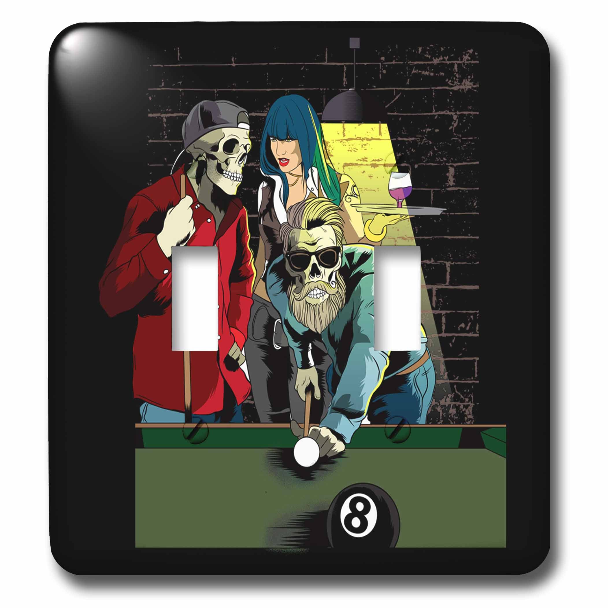 3dRose Skull and Female Person who Playes Pool Billiard Snooker - Light Switch Covers (lsp_325660)