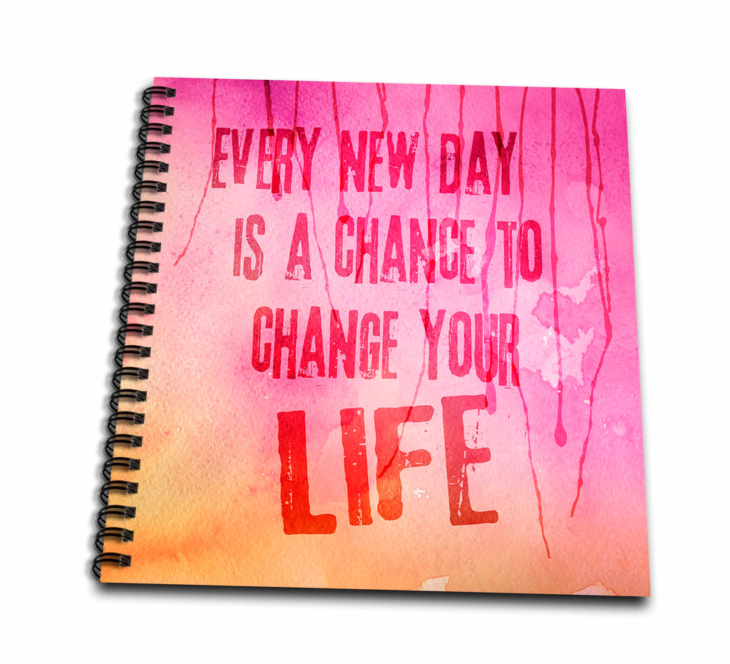 3dRose Andrea Haase Inspirational Typography - Painted Backgrund in Orange and Pink with Motivational Quote - Drawing Book