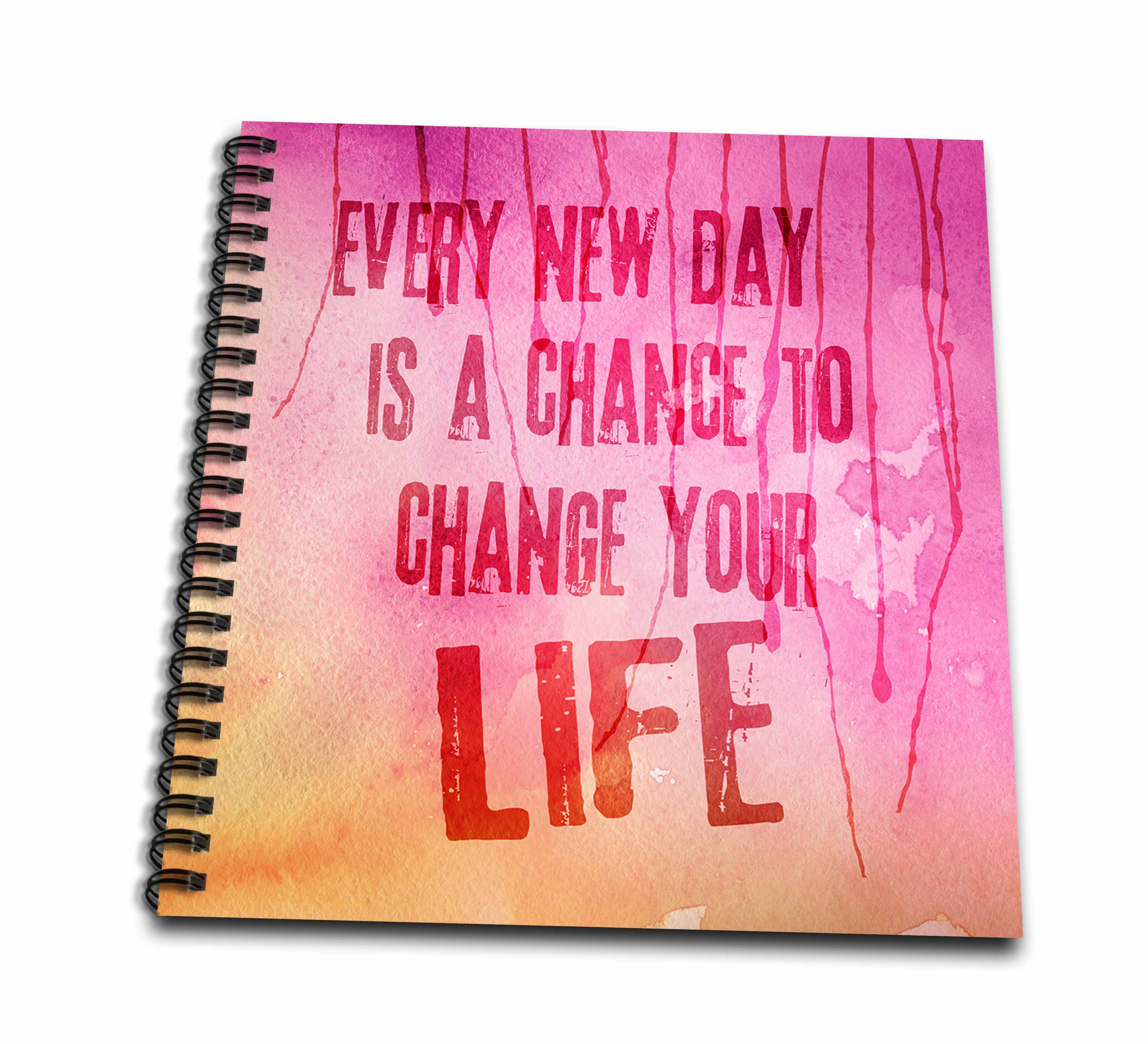 3dRose Andrea Haase Inspirational Typography - Painted Backgrund in Orange and Pink with Motivational Quote - Drawing Book