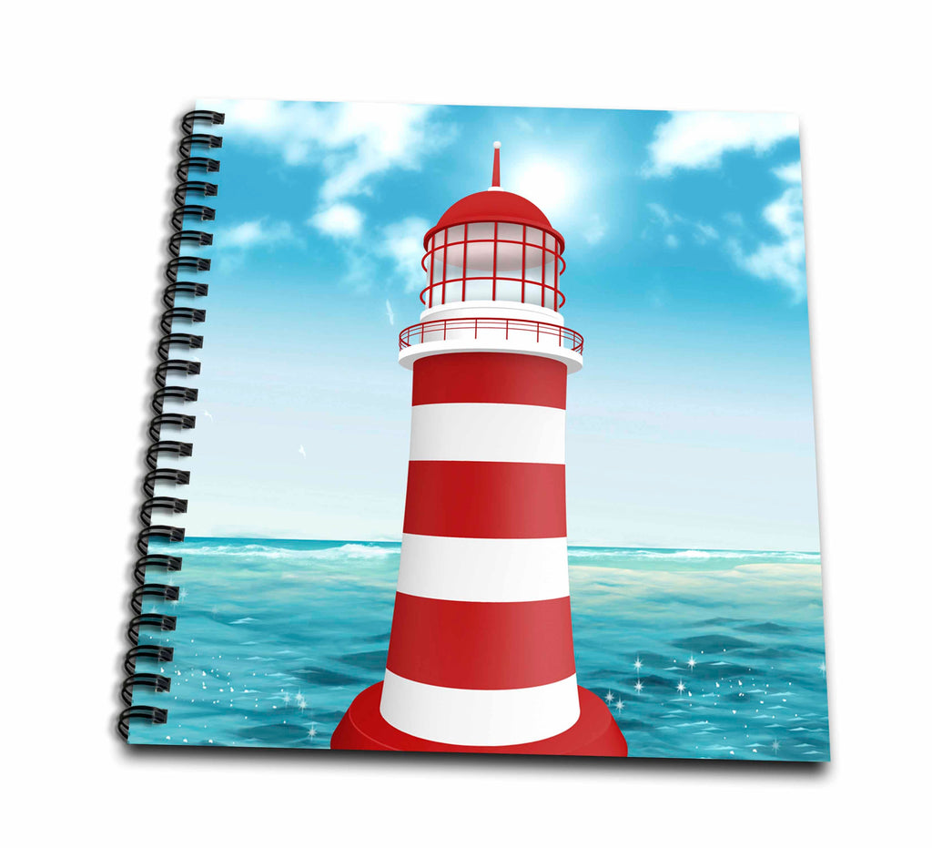 3dRose Red and White Light House Illustration - Drawing Books (db_340036)