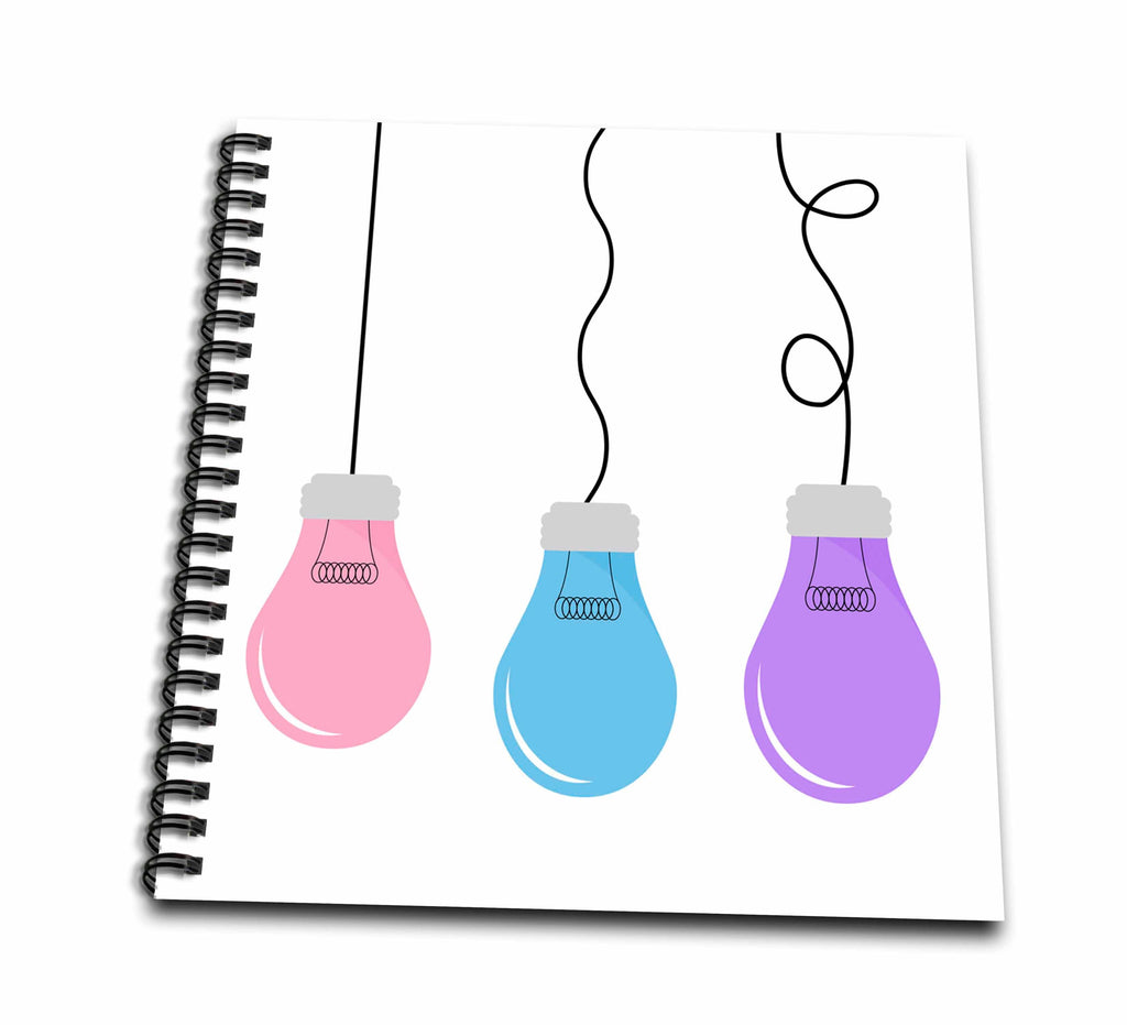 3dRose Modern Pink, Blue, and Purple Hanging Light Bulb Illustration - Drawing Books (db_344833)