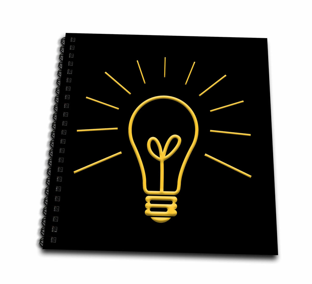3dRose Shining Electric Bulb and Rays of Light. Yellow on Black. Funny... - Drawing Books (db_346109)