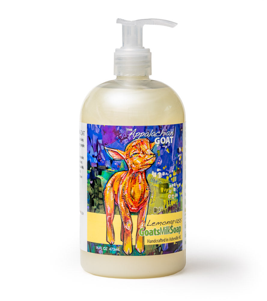 LIQUID SOAP ~ LEMONGRASS GOATS MILK LIQUID SOAP 16 oz. NEW LABEL