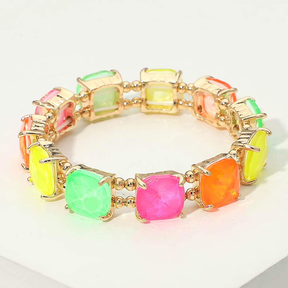 Cushion Square Stone Stretch Evening Bracelet