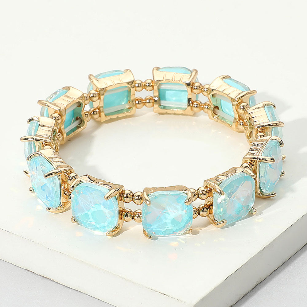 Cushion Square Stone Stretch Evening Bracelet