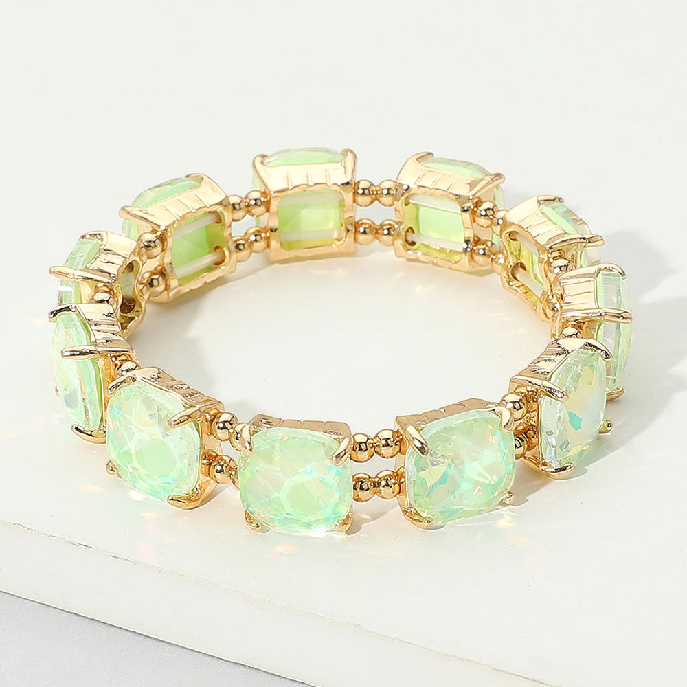 Cushion Square Stone Stretch Evening Bracelet