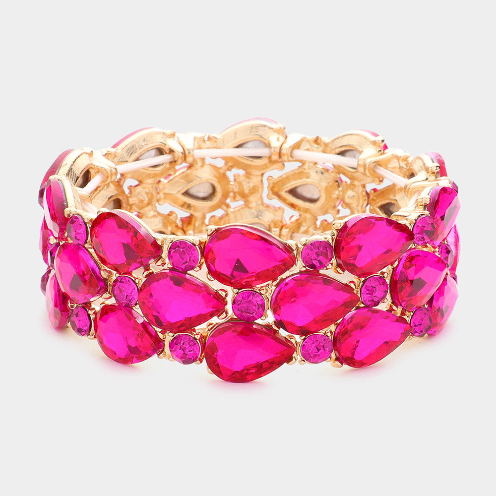 Teardrop Stone Accented Stretch Evening Bracelet