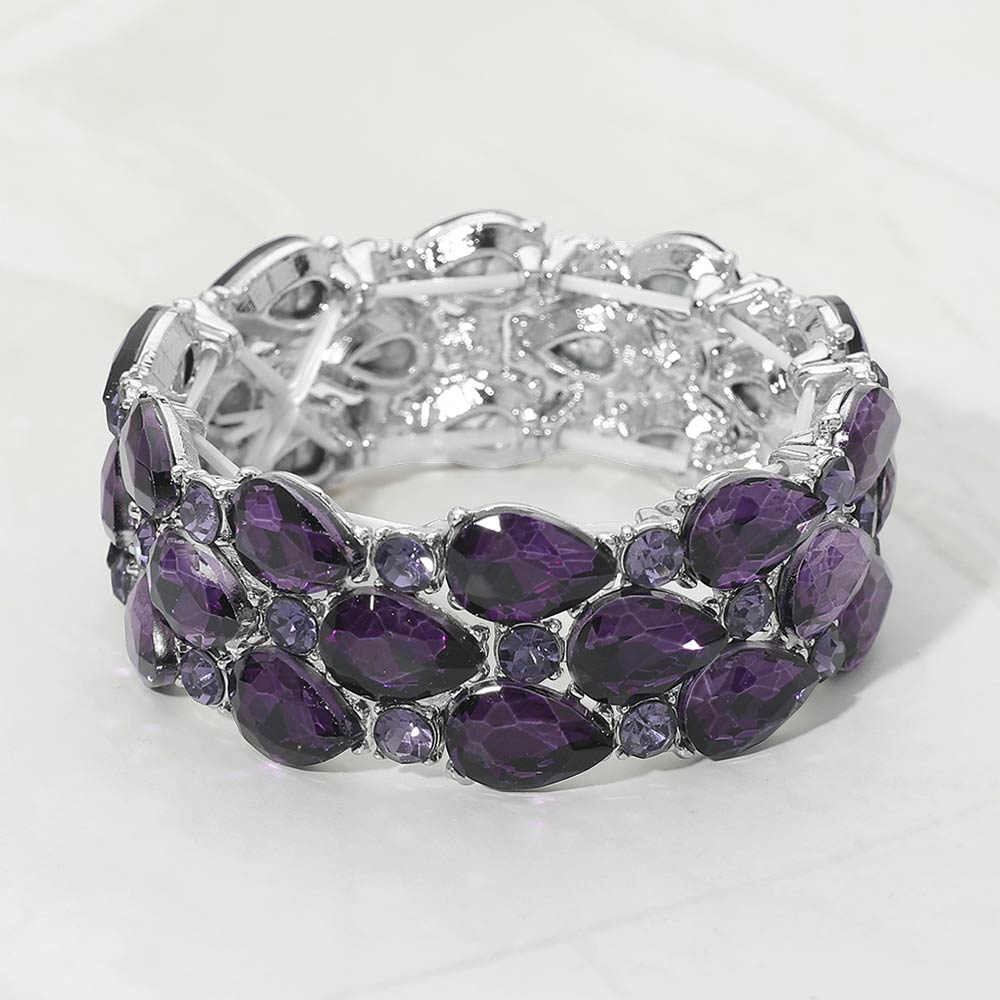 Teardrop Stone Accented Stretch Evening Bracelet