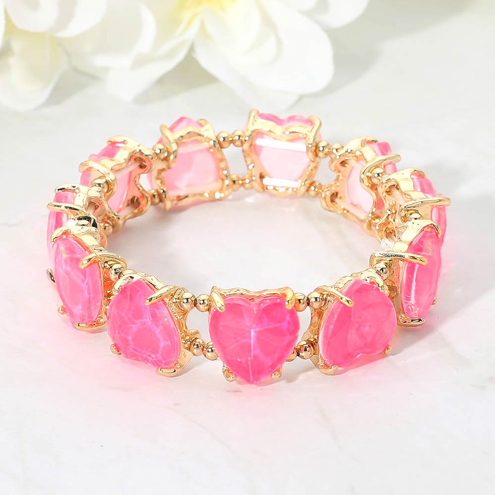 Heart Stone Cluster Beaded Stretch Evening Bracelet