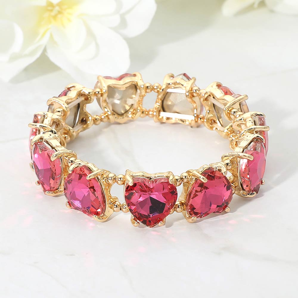 Heart Stone Cluster Beaded Stretch Evening Bracelet