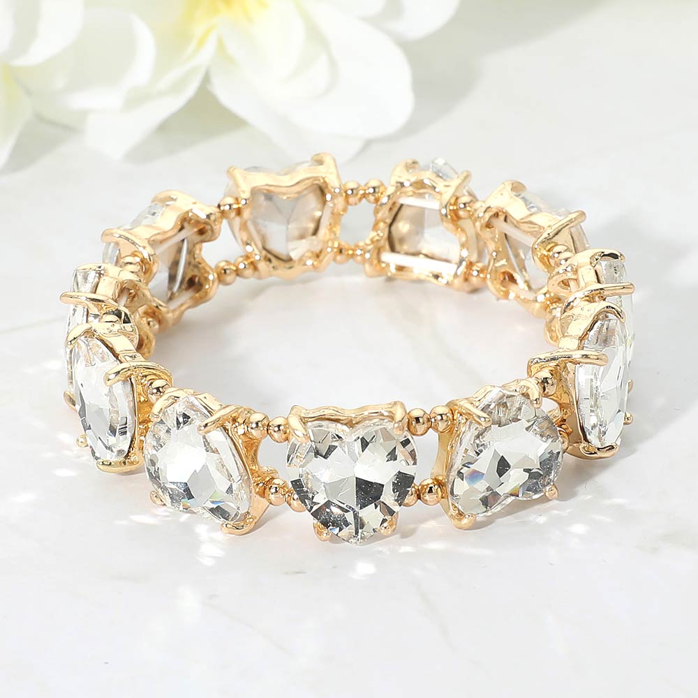 Heart Stone Cluster Beaded Stretch Evening Bracelet