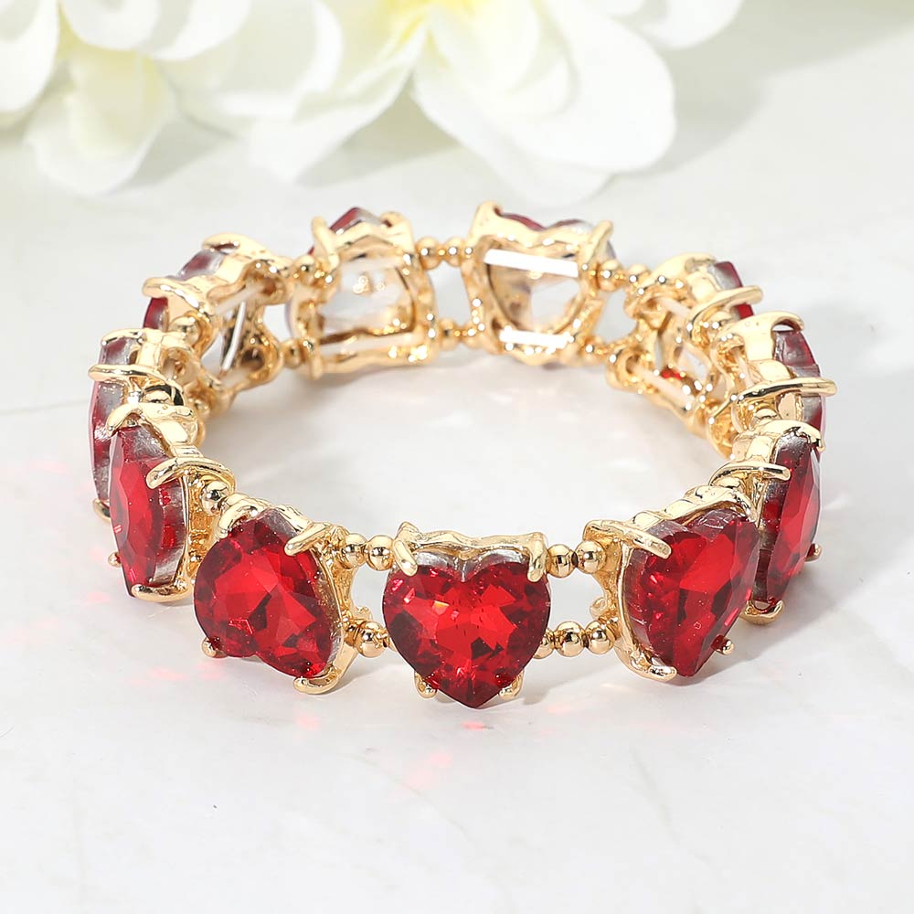 Heart Stone Cluster Beaded Stretch Evening Bracelet