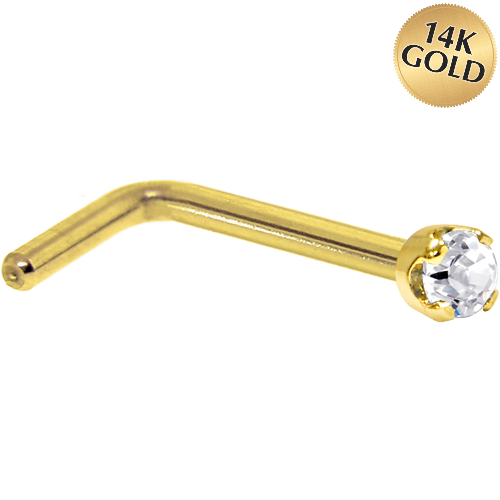 Solid 14K Yellow Gold 1.5mm Genuine Diamond Nose Ring