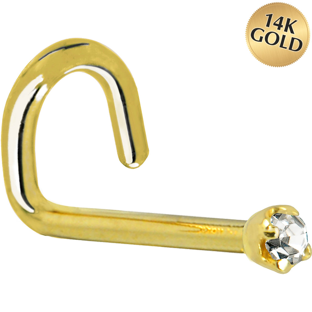 Solid 14K Yellow Gold 1.5mm Genuine Diamond Nose Ring