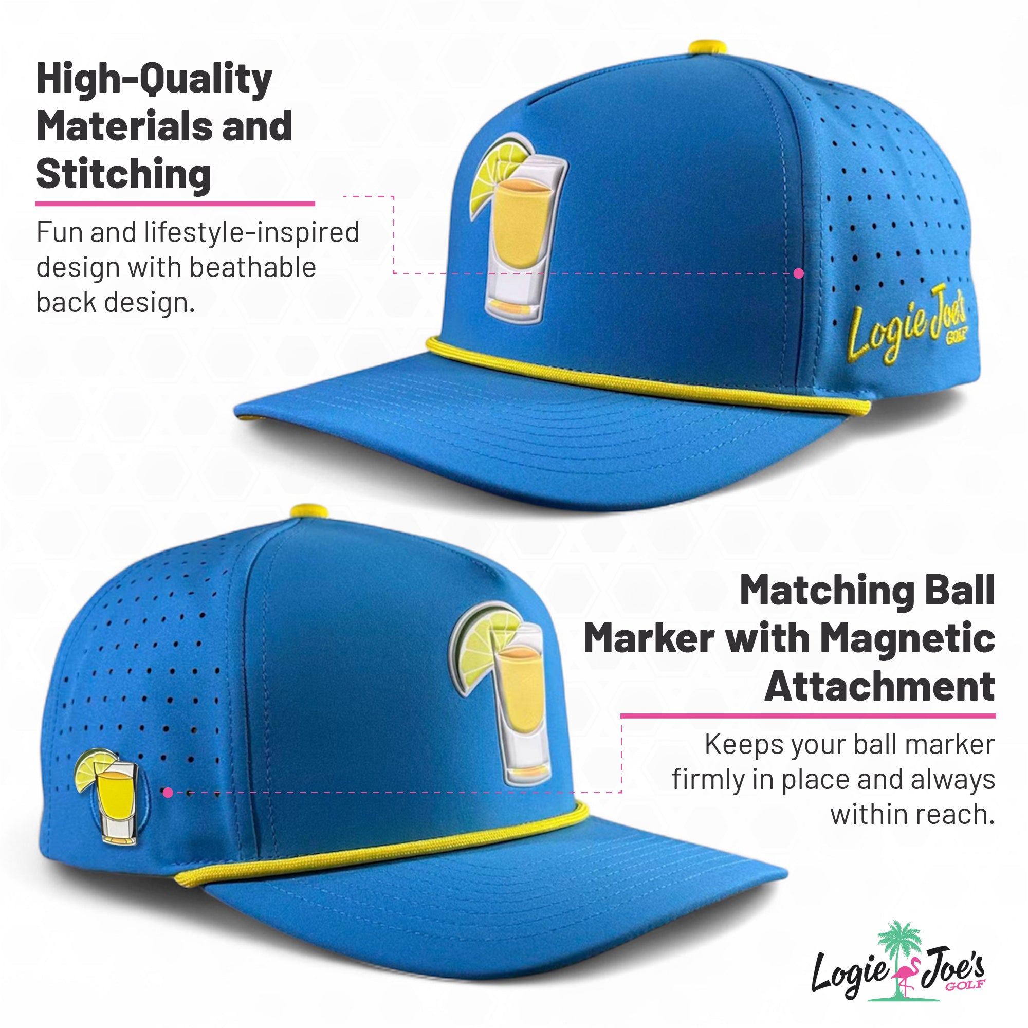 I'd Hit That Piñata Golf Hat | Snapback Cap | Built-in Magnetic Ball Marker Holder + Marker Included | Adjustable | Llama Multicolor