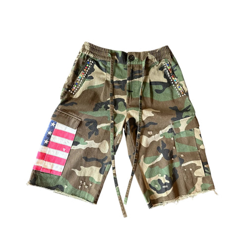 Americana Camo Pleated Rhinestone Shorts