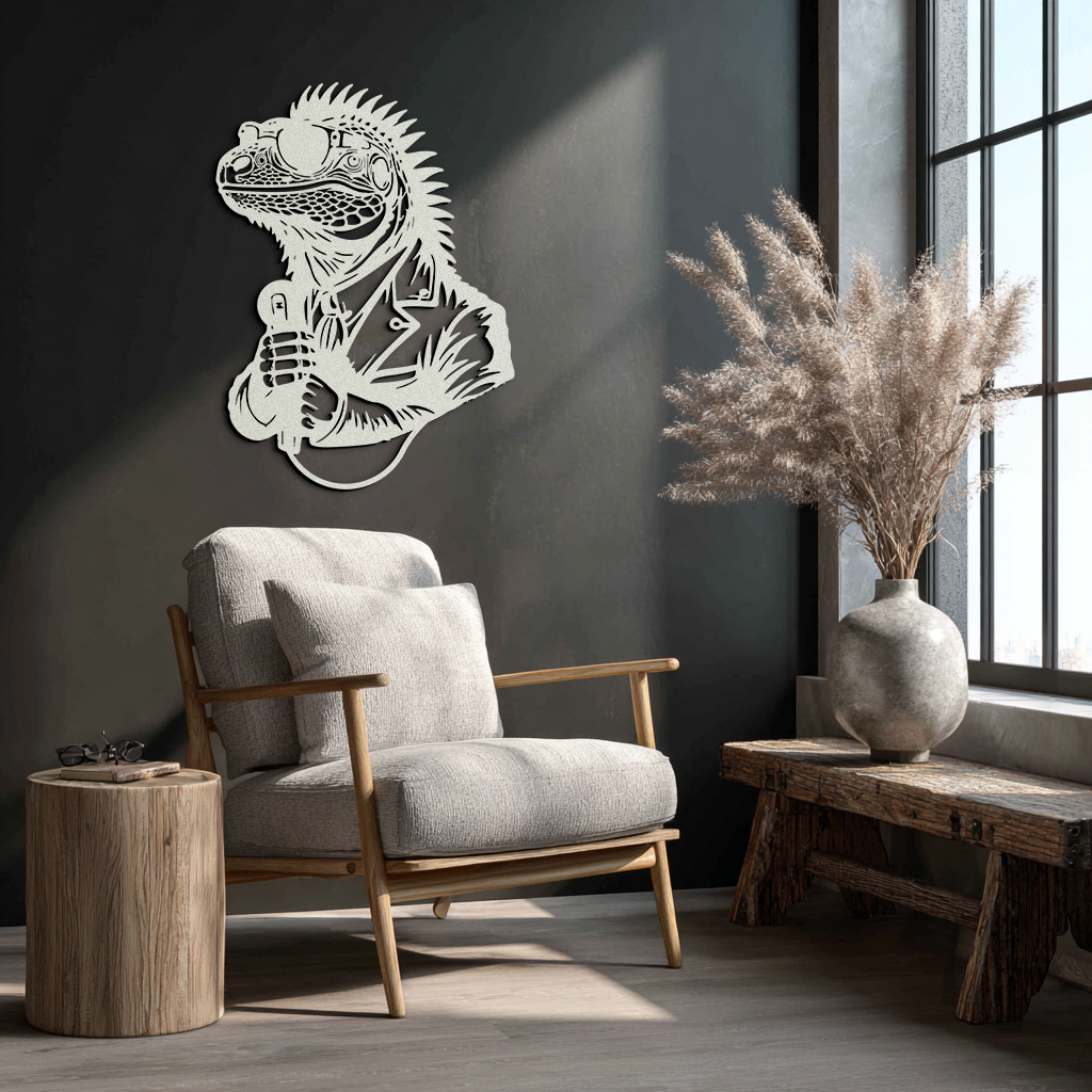 Cool Lizard Metal Wall Art – Unique Reptile Selfie Decor for Home and Office- KAF512