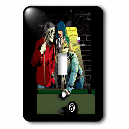 3dRose Skull and Female Person who Playes Pool Billiard Snooker - Light Switch Covers (lsp_325660)