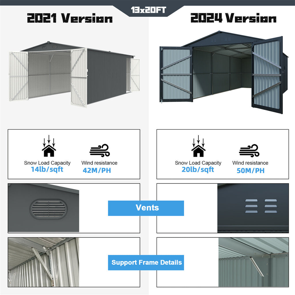 13'x20' Plus Upgraded Metal Shed w/ Double Front Doors & Side Entry Door