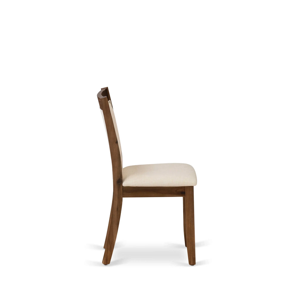 EAST WEST FURNITURE - CNMZ5-N7-32 - 5-Piece Dinner Table Set - A Mid Century Dining Table and 4 Light Beige Linen Fabric Padded Wood Dining Chairs with Stylish High Back � (Distressed Jacobean Finish)