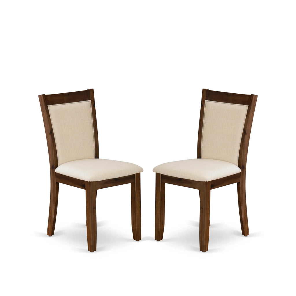 EAST WEST FURNITURE - CNMZ5-N7-32 - 5-Piece Dinner Table Set - A Mid Century Dining Table and 4 Light Beige Linen Fabric Padded Wood Dining Chairs with Stylish High Back � (Distressed Jacobean Finish)