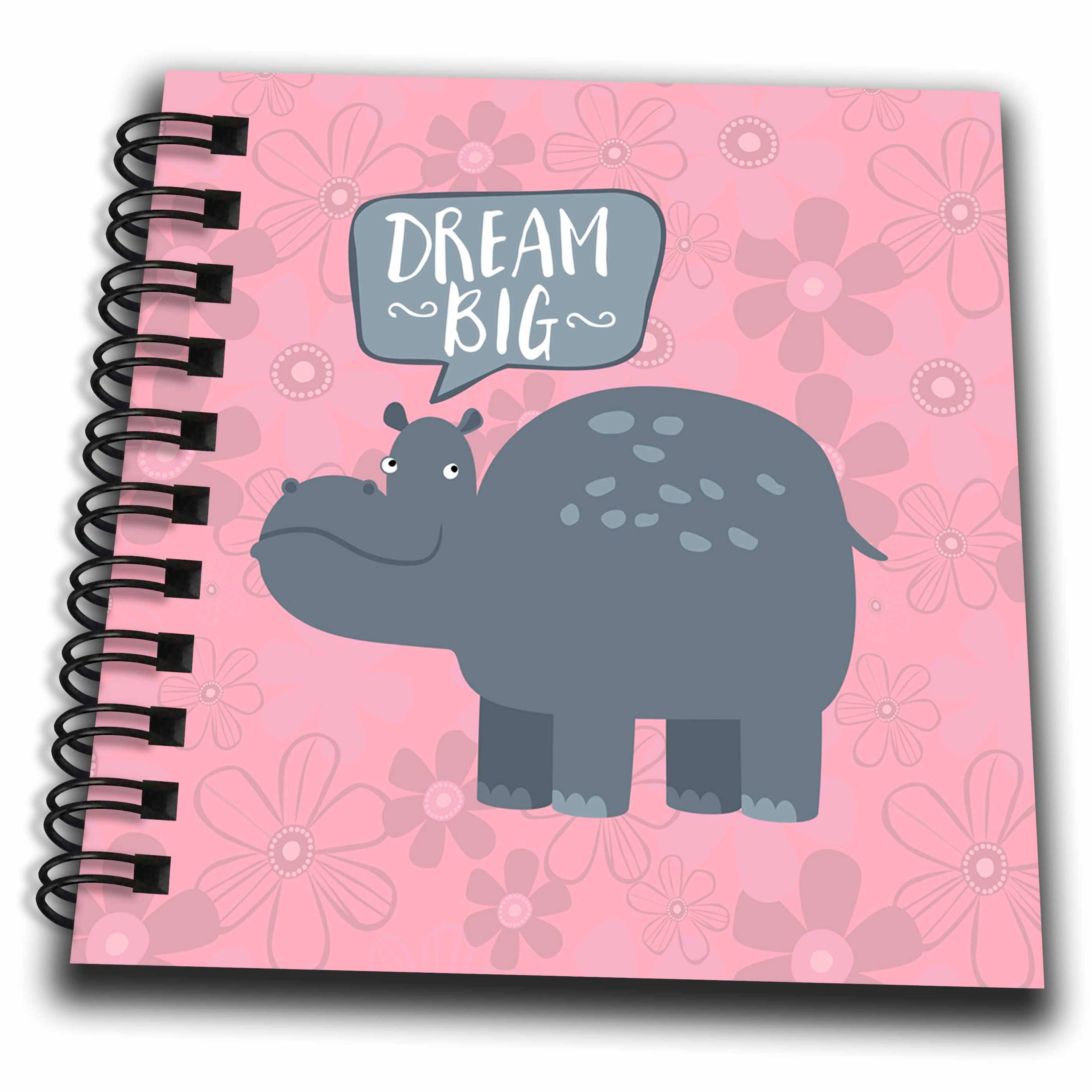 3dRose Andrea Haase Inspirational Typography - Hippo with Motivational Dream Big Quote - Drawing Book