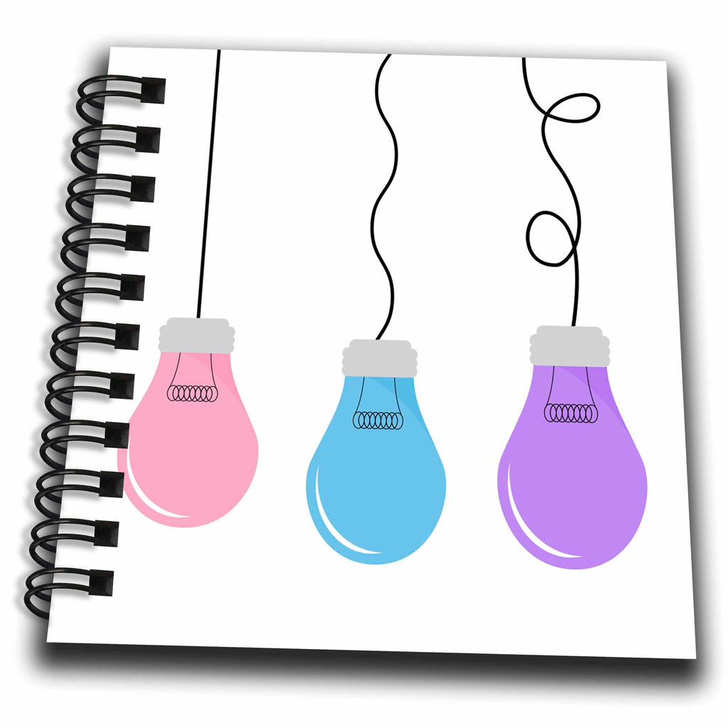 3dRose Modern Pink, Blue, and Purple Hanging Light Bulb Illustration - Drawing Books (db_344833)