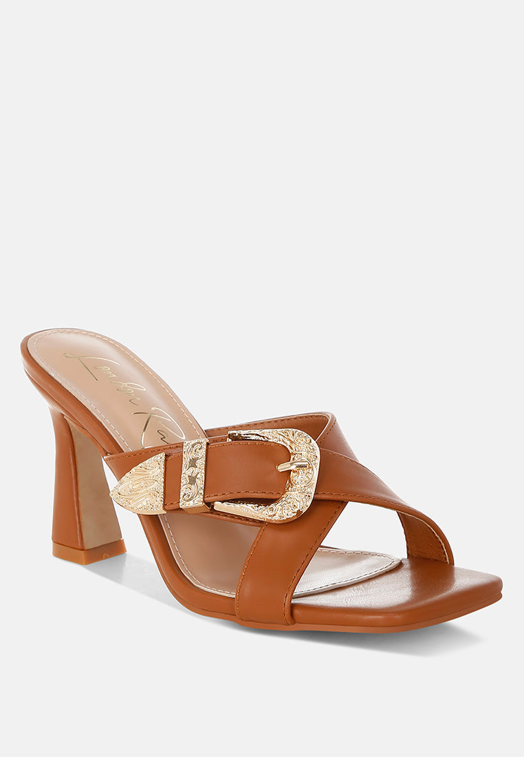 Mohaya Engraved Metallic Buckle Sandals
