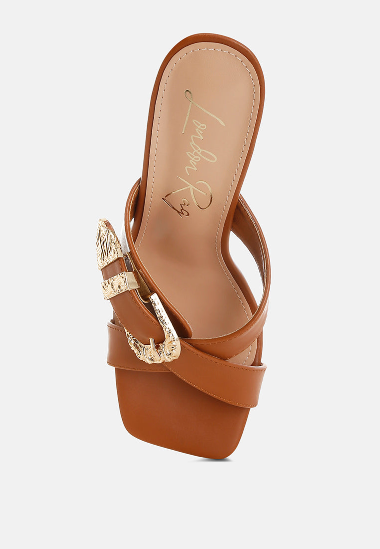 Mohaya Engraved Metallic Buckle Sandals