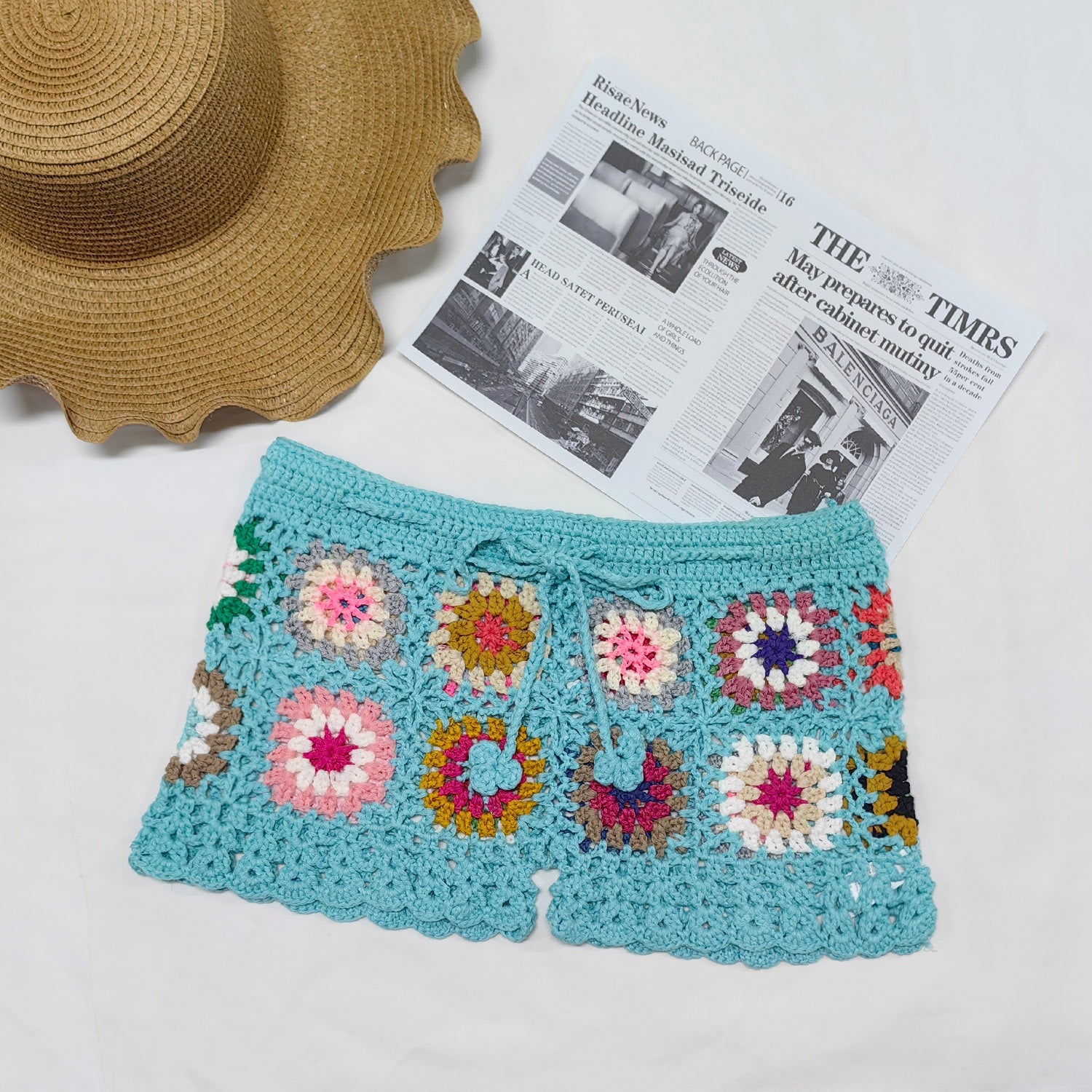 Beach Shorts Women Clothing Color Random Hand Hook Floral Block Stitching Grandmother Plaid Hip Pants