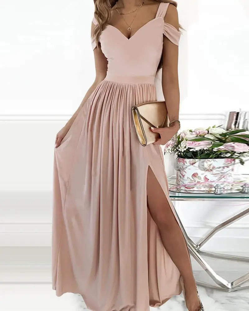 Women Clothing Maxi Dress Printed V neck Elegance Sleeveless Sexy Slit Dress