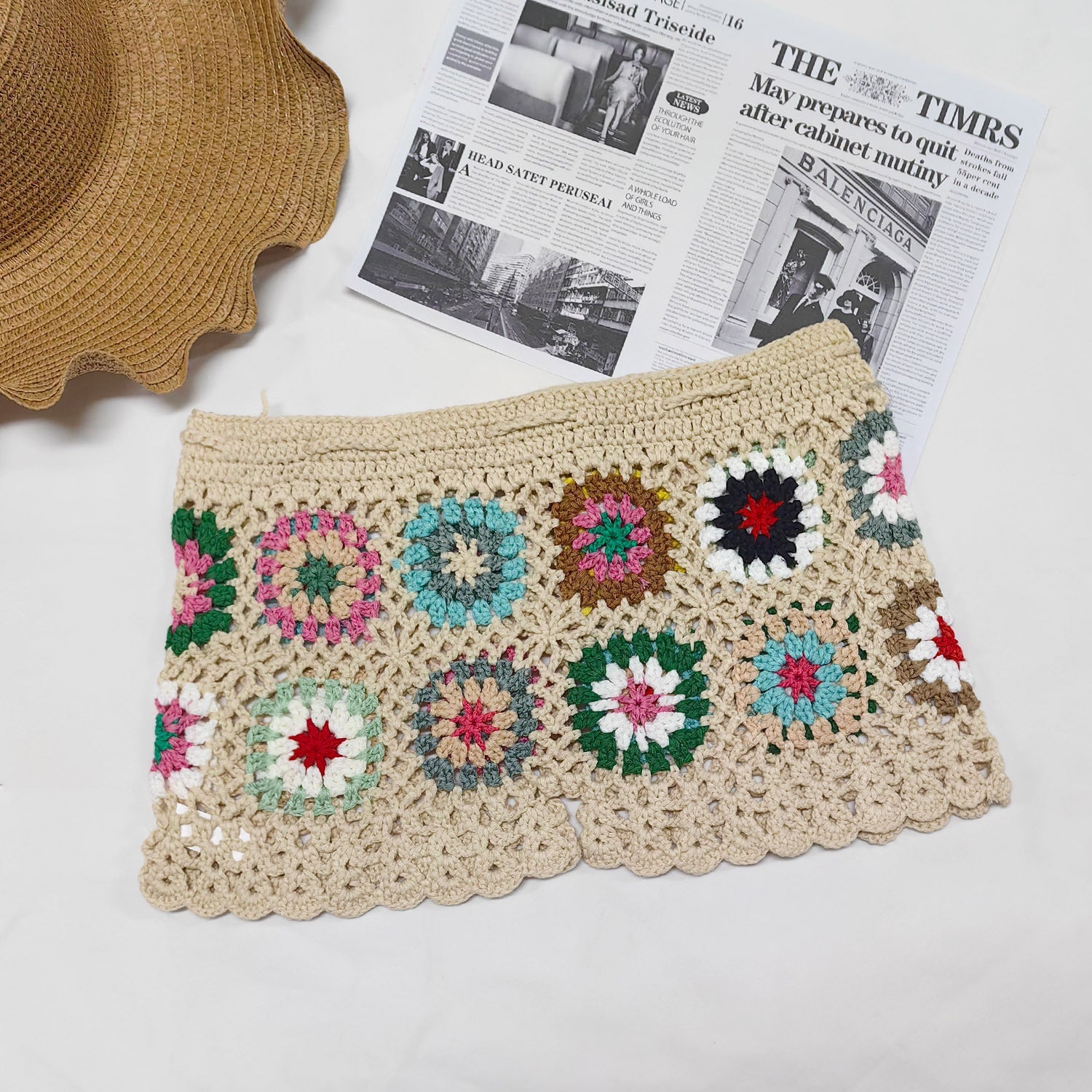 Beach Shorts Women Clothing Color Random Hand Hook Floral Block Stitching Grandmother Plaid Hip Pants