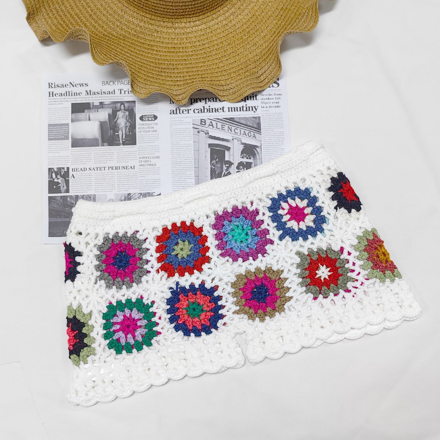 Beach Shorts Women Clothing Color Random Hand Hook Floral Block Stitching Grandmother Plaid Hip Pants