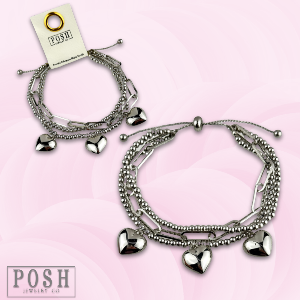 Heart charm slide bracelet