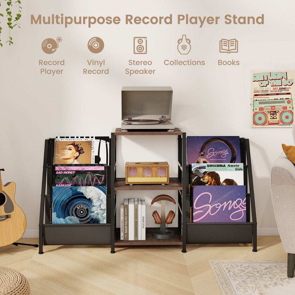 Record Player Stand for up to 200 Albums Turntable Display Stand with 3 Shelves